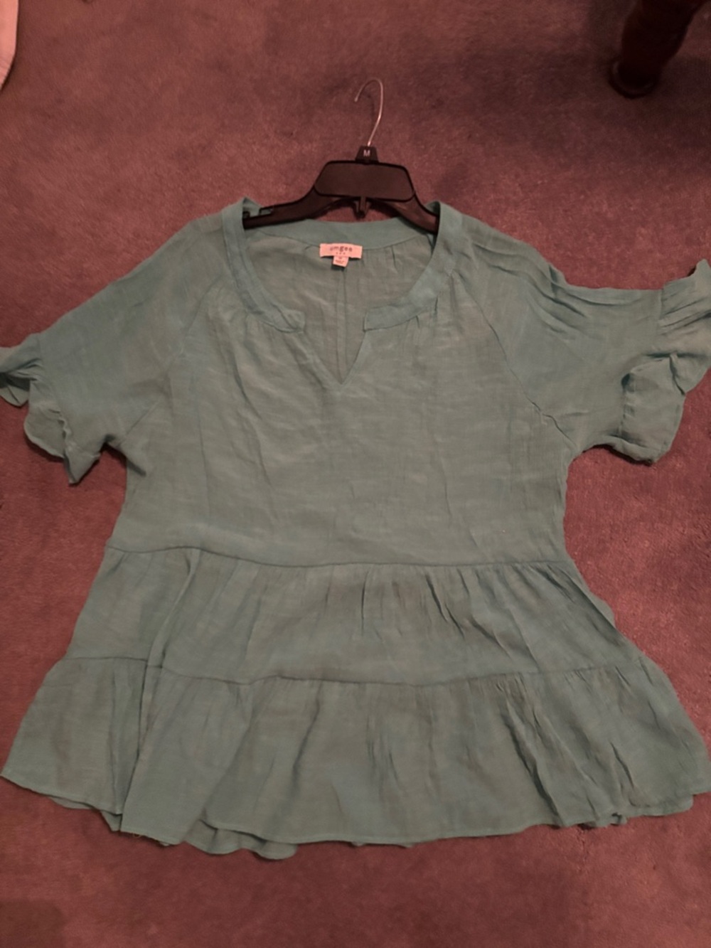 Umgee Teal Tiered V-Neck Tunic